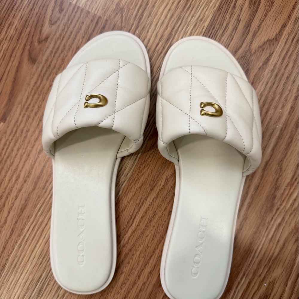 Coach Women's Quilted Cream Slide Sandals